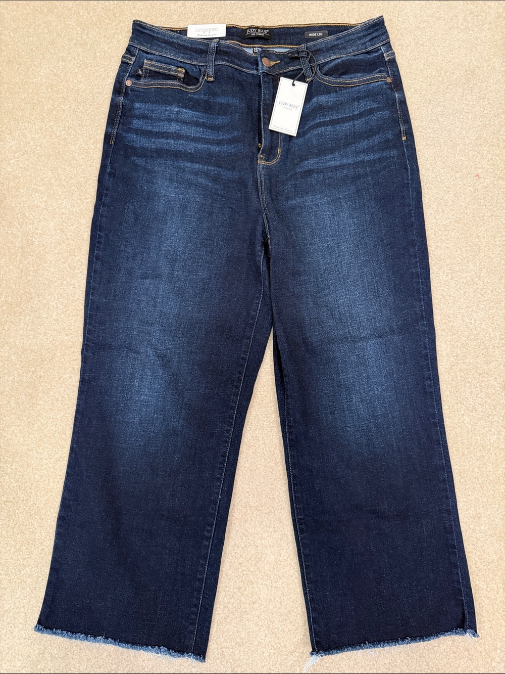 Indigo Cropped Wide-Leg Raw Hem Jeans